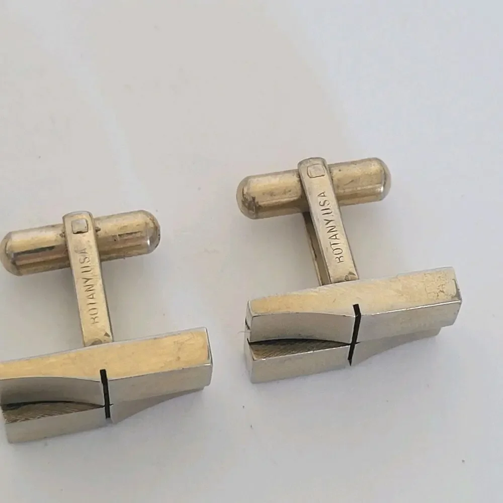 Botany Made USA Silver Tone Logo Cufflinks Vintage Retro Rectangle Bullet Geomet